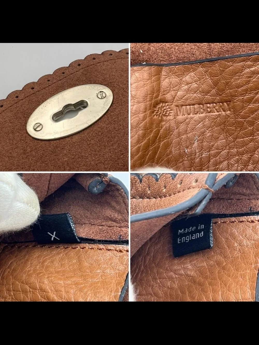 Mulberry Tan Leather Scalloped Flap Crossbody with Chain Strap